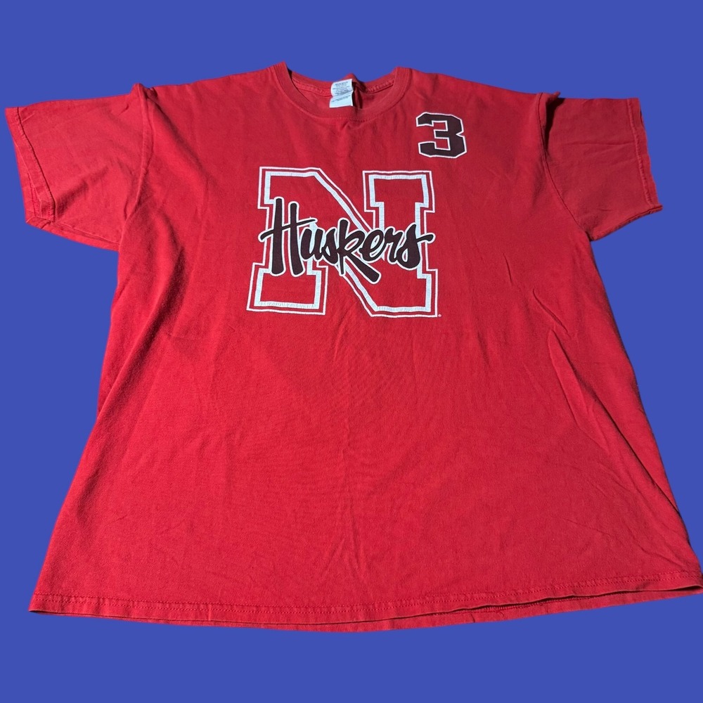 Nebraska Huskers #3 Football Tee Mens XL Gildan Red White Y2K NCAA